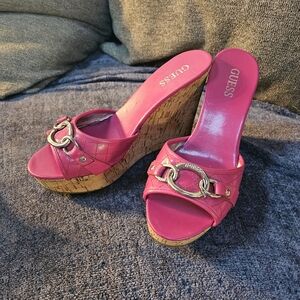 Guess Fuchsia Wedge Sandals with Cork Heel